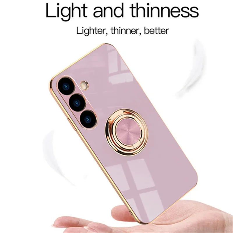 Funda de teléfono con soporte de anillo de TPU de lujo para Samsung Galaxy S25 S24 S23 S22 S21 S20 Note 20 Ultra Plus FE, funda protectora trasera a prueba de golpes