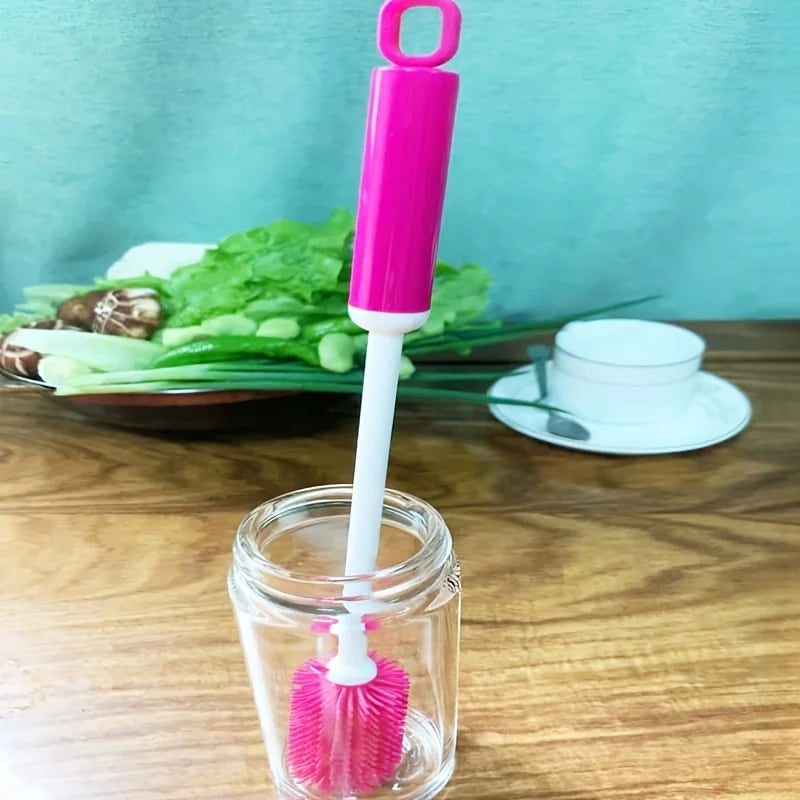 1 cepillo de limpieza de mango largo, agarre antideslizante para botellas estrechas, cepillo de plástico duradero para áreas difíciles de alcanzar, limpiador de botellas