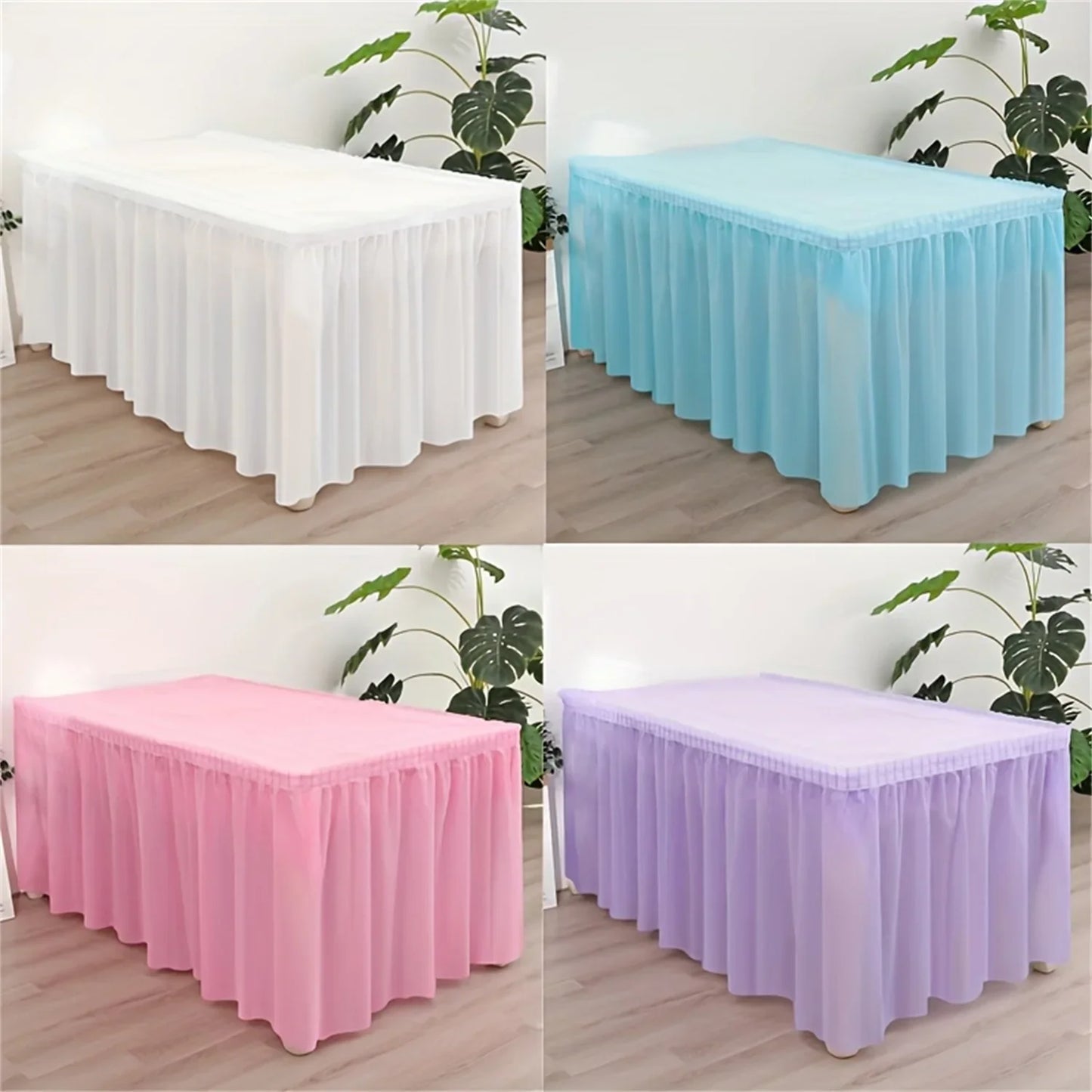 Juego de mantel desechable, cubierta de mesa de Color sólido, faldas de mesa, cubiertas de mesa de papel rectangulares con falda larga para fiesta