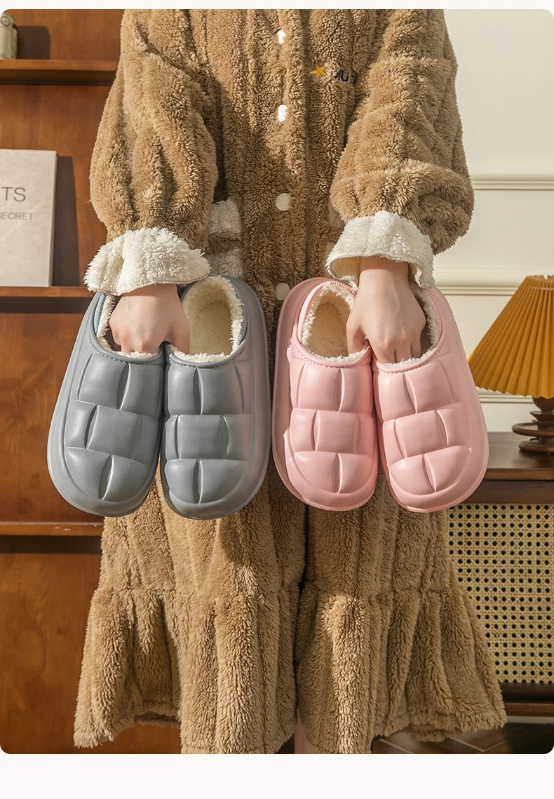 Pantuflas Impermeables de Invierno para Mujer y Hombre, Suela Gruesa de 4 cm, Cálidas y Afelpadas, Zapatos de Interior Antideslizantes, Forradas de Piel, Zuecos Suaves y Acolchados