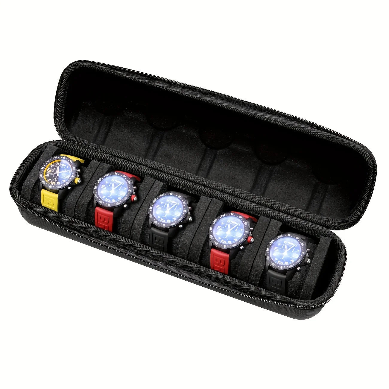 Organizador de relojes resistente con tapa abatible, caja de almacenamiento de relojes con 5 ranuras, Interior resistente a los arañazos, caja de reloj portátil, 1 ud.