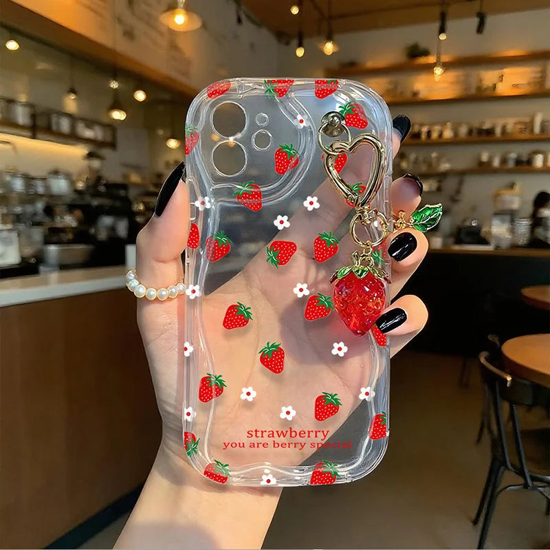 Funda con colgante de flor de fresa para Realme 15 13 14 Pro Plus 12 12X C71 C67 8i 8 C15 C12 C25 C25S C11 11 5G 7 6 5 Pro