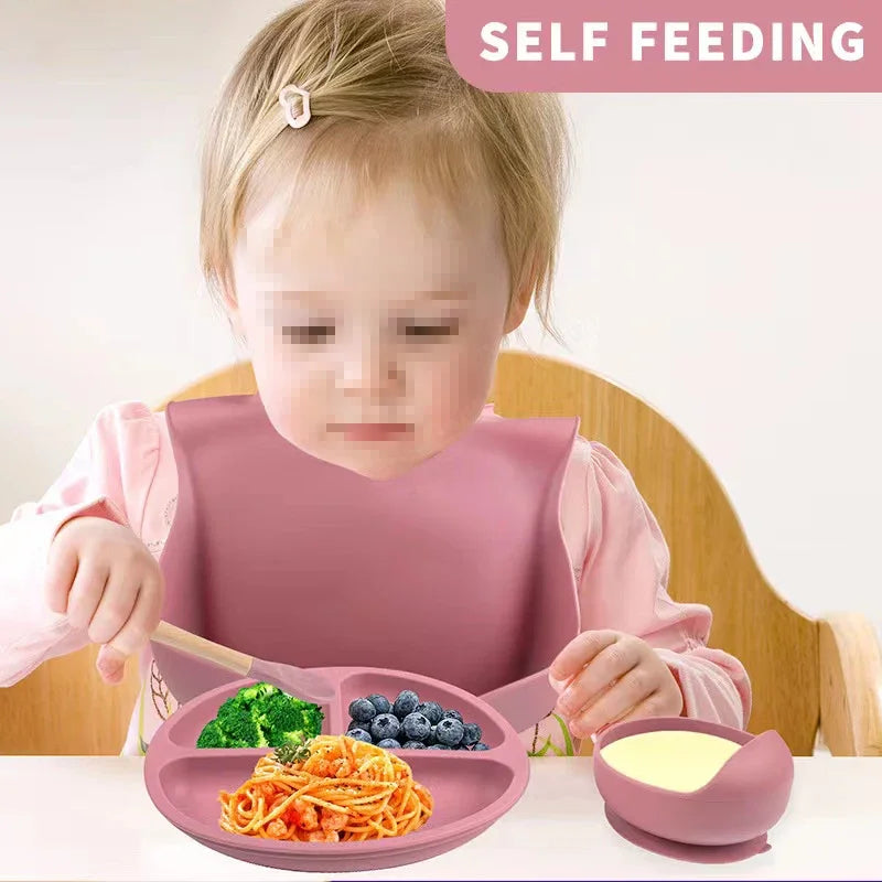 Juego de comida para bebé de 6 piezas, juego de silicona, juego de entrenamiento de comida para niños, cubiertos