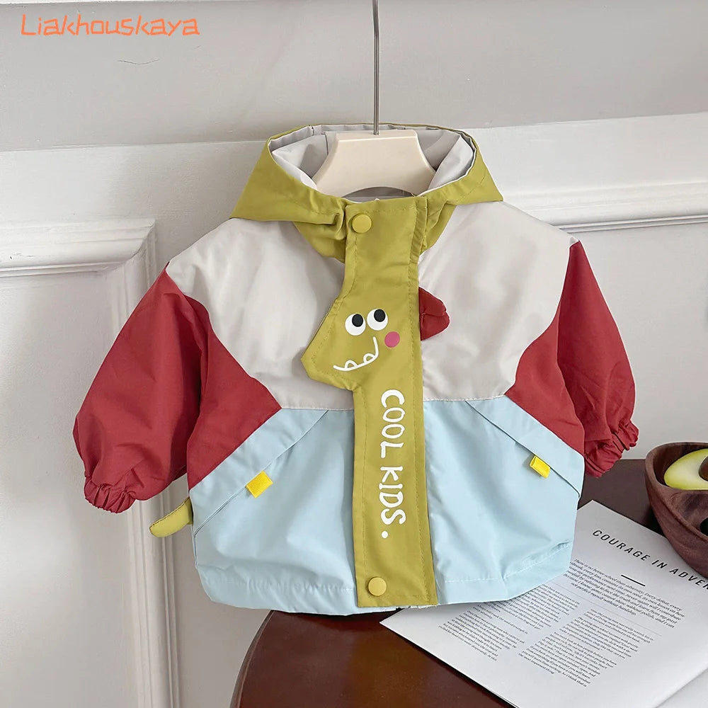 Nueva Chaqueta Cortavientos de Dinosaurio para Niños Primavera 2026, Estilo Coreano, Abrigo con Capucha para Bebés y Niños Pequeños, Ropa Exterior de Manga Larga