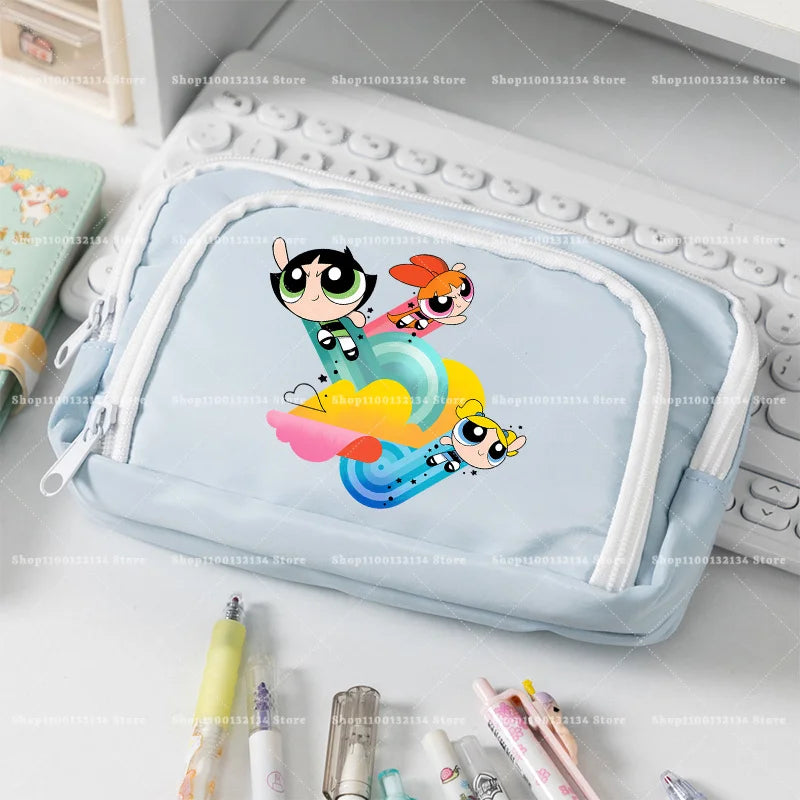 Estuche para lápices de las Chicas Superpoderosas, estuche para lápices con múltiples bolsillos, bolsa para lápices de gran capacidad para estudiantes, bolsa organizadora de papelería, regalo