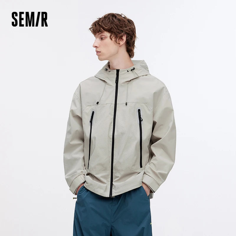 Chaqueta Semir para hombre, deporte al aire libre, holgada, con capucha, malla de retales, Top texturizado de otoño 2025, chaquetas de ropa para hombre
