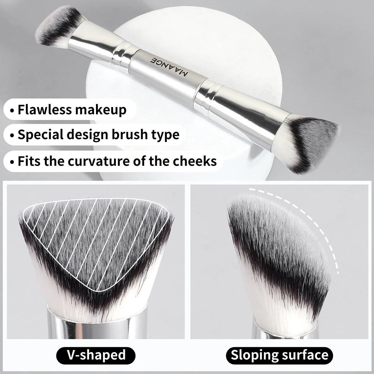 MAANGE Juego de 4 Brochas de Maquillaje con 2 Esponjas de Cojín de Aire, Brochas Kabuki para Corrector, Contorno y Escultura Facial, Ideales para Viaje