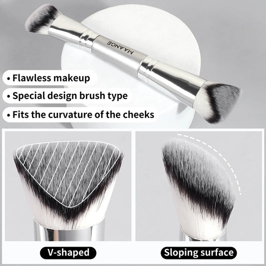 MAANGE Juego de 4 Brochas de Maquillaje con 2 Esponjas de Cojín de Aire, Brochas Kabuki para Corrector, Contorno y Escultura Facial, Ideales para Viaje