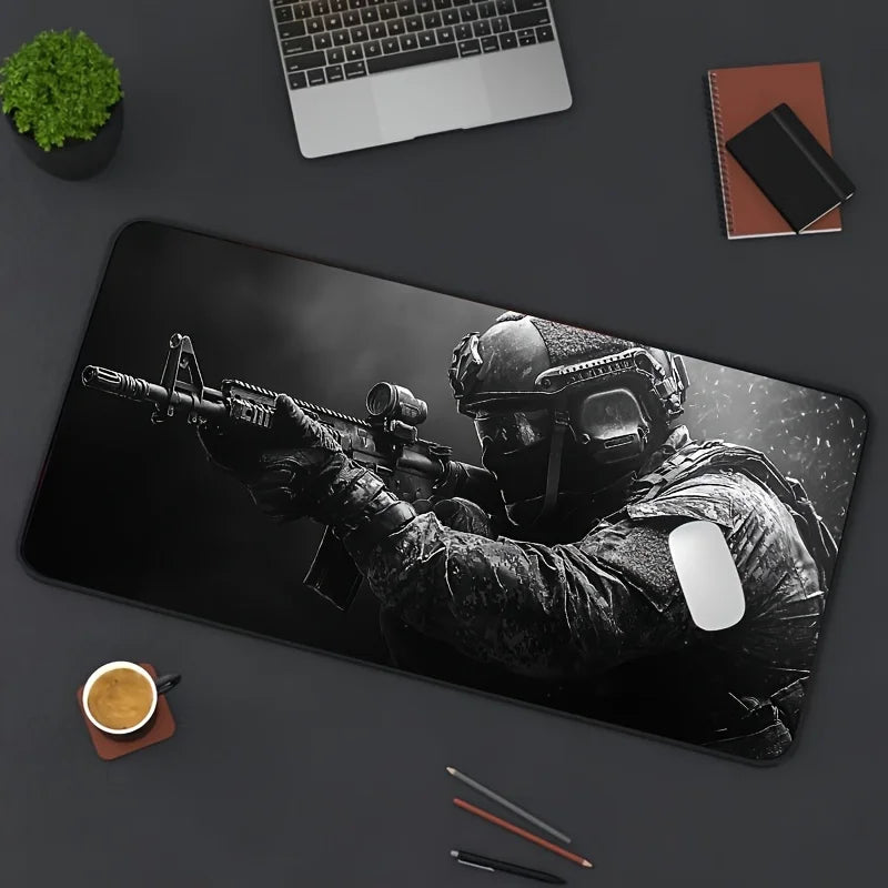Alfombrilla de Ratón Grande con Diseño Táctico de Soldado, Antideslizante, XXL, Accesorios para Juegos, Bordes Cosidos, para el Hogar y para Jugar, para Jugadores de FPS
