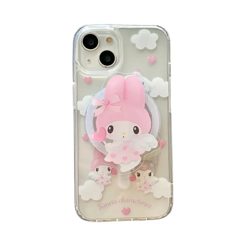 Sanrio Hello Kitty Melody Kuromi soporte magnético Magsafe funda de teléfono con carga inalámbrica para iPhone 16 15 14 13 12 11 Pro Max