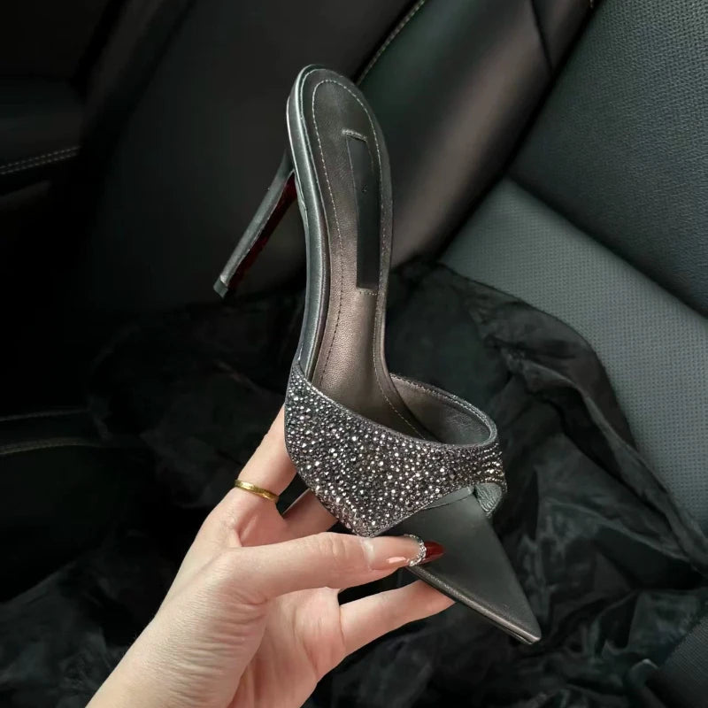 Yuejinlong - Sandalias de Tacón Alto con Punta Abierta y Pedrería, Elegantes para Fiestas y Bodas, Modelo 2026