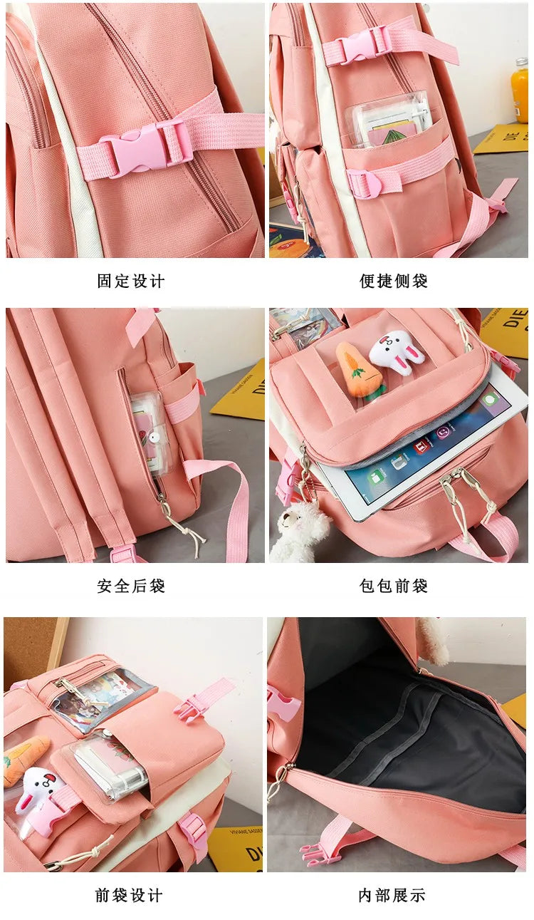 Mochila escolar Kawaii para niños y niñas, conjunto de 4 piezas, mochilas escolares para adolescentes y niñas