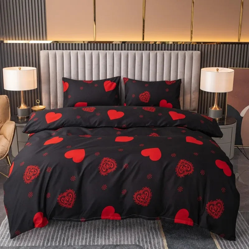 Funda nórdica cepillada estampada, funda de almohada, juego de tres piezas, funda de cama de tela respetuosa con la piel de alta calidad (sin sábana), 3 uds.