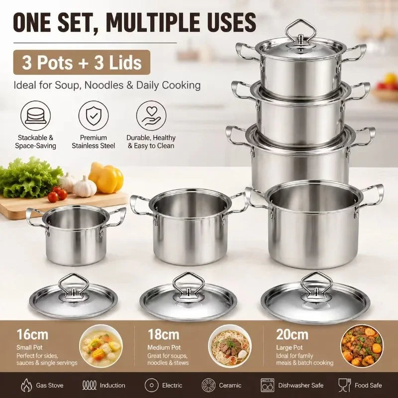 Olla de Cocina de Acero Inoxidable, Cacerola Antiadherente para Leche con Tapa, Utensilios de Cocina, Accesorios, Ollas para Sopa, Portátil para Camping
