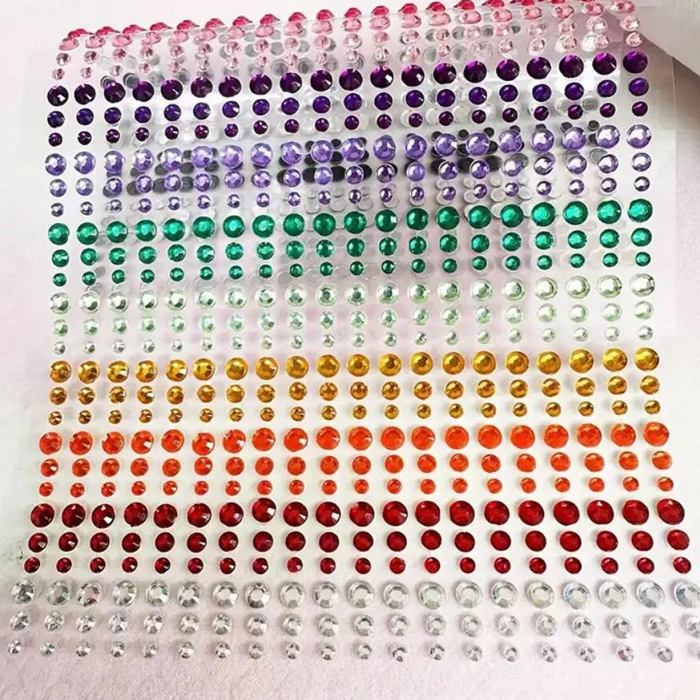 1 hoja 900 Uds. Pegatinas de gemas brillantes de cara de arcoíris, tatuaje Facial adhesivo, joyas de diamantes de imitación para ojos, mezcla de 3/4/5mm, maquillaje para fiesta de boda