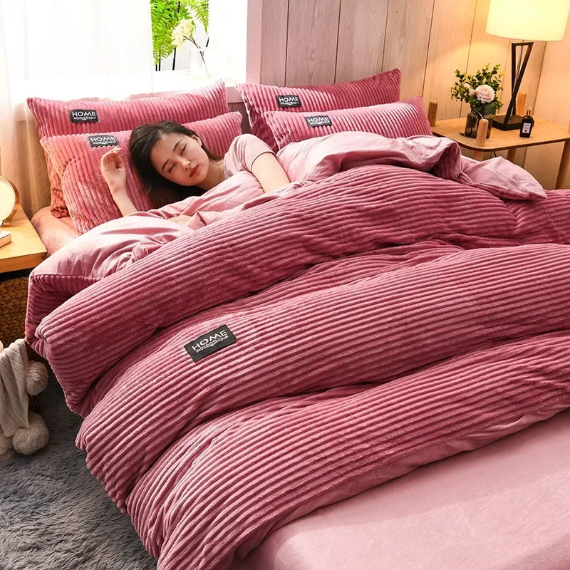 Funda nórdica gruesa de terciopelo de Color sólido, juego de cama cálido para invierno, funda de edredón doble, funda de edredón doble Queen King 220*240