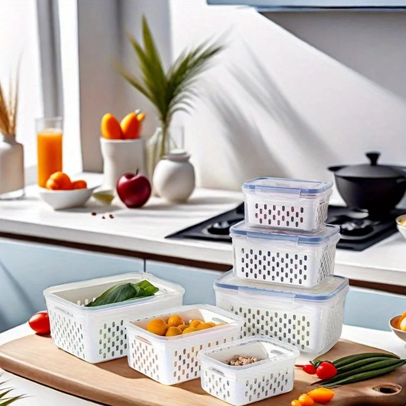 Juego de 4/6 piezas de recipientes herméticos para almacenamiento de alimentos - Cajas apilables para preparación de comidas - Adecuadas para frutas, verduras, carne y granos