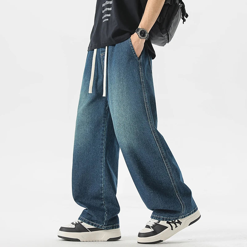 Pantalones vaqueros holgados americanos de pierna ancha para hombre, pantalón informal, recto, holgado, estilo Hip-hop callejero, ropa de calle negra, gris y azul