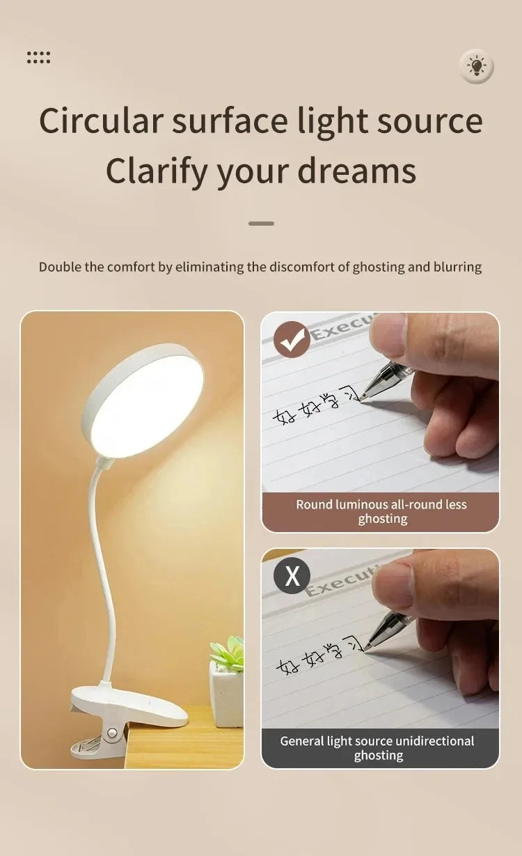 Lámpara de mesa Led, luz nocturna recargable por USB con abrazadera plegable, soporte de estudio, lámpara de lectura táctil, 3 modos de atenuación, luz de protección ocular