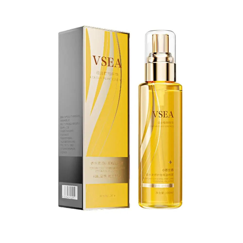 Spray de aceite esencial para el cuidado del cabello de 100 ml para mujeres, anti-frizz, control de encrespamiento, brillo, fragancia, acondicionador sin enjuague.