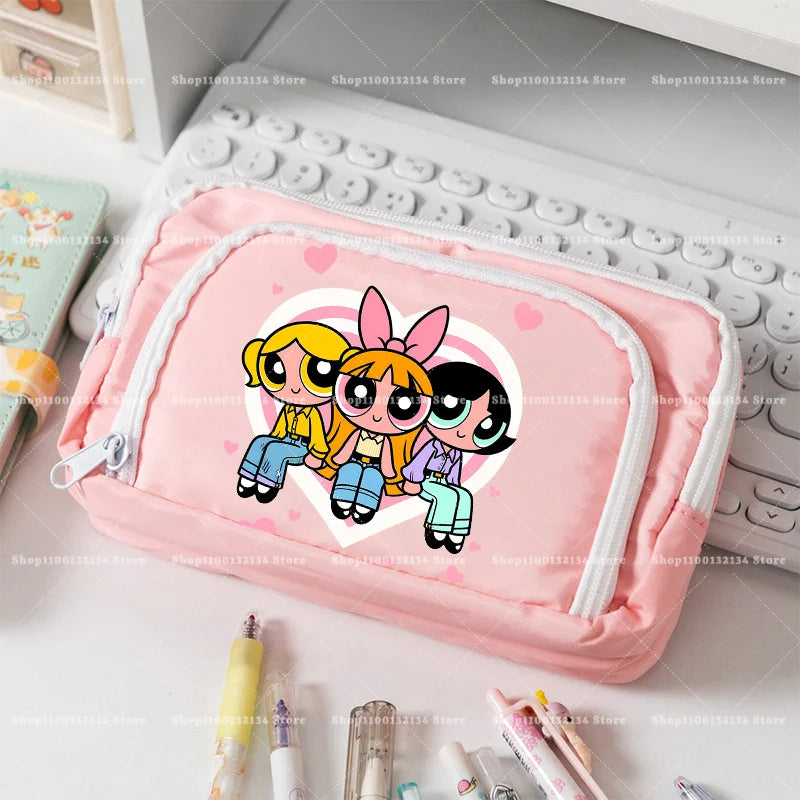 Estuche para lápices de las Chicas Superpoderosas, estuche para lápices con múltiples bolsillos, bolsa para lápices de gran capacidad para estudiantes, bolsa organizadora de papelería, regalo