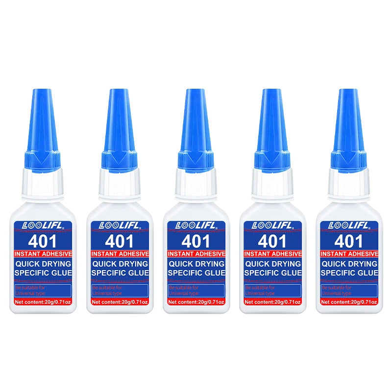 El nuevo y actualizado 401 Superhydroacrilato pegamento, 5 segundos de secado instantáneo, impermeable, buena estabilidad, herramienta de unión completa. Adecuado para madera, plástico, cerámica, metal, caucho, etc.