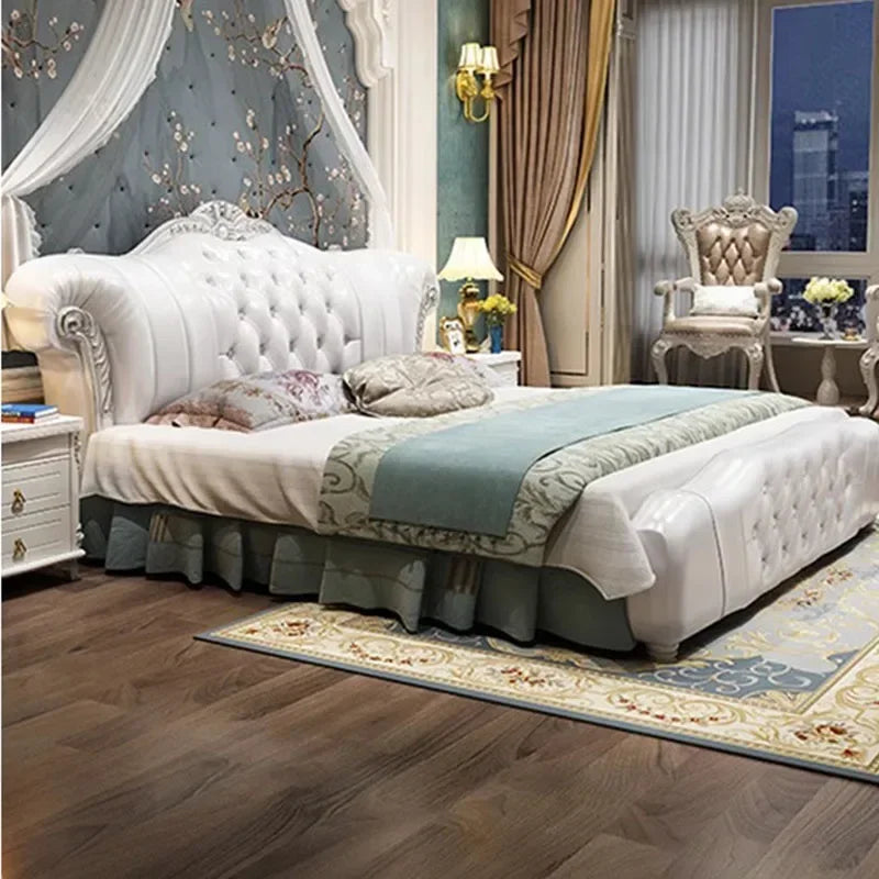 Cama moderna De madera De cuero De lujo cama De boda clásica europea cómoda segura Camas De Matrimonio Dormitorio muebles De dormitorio