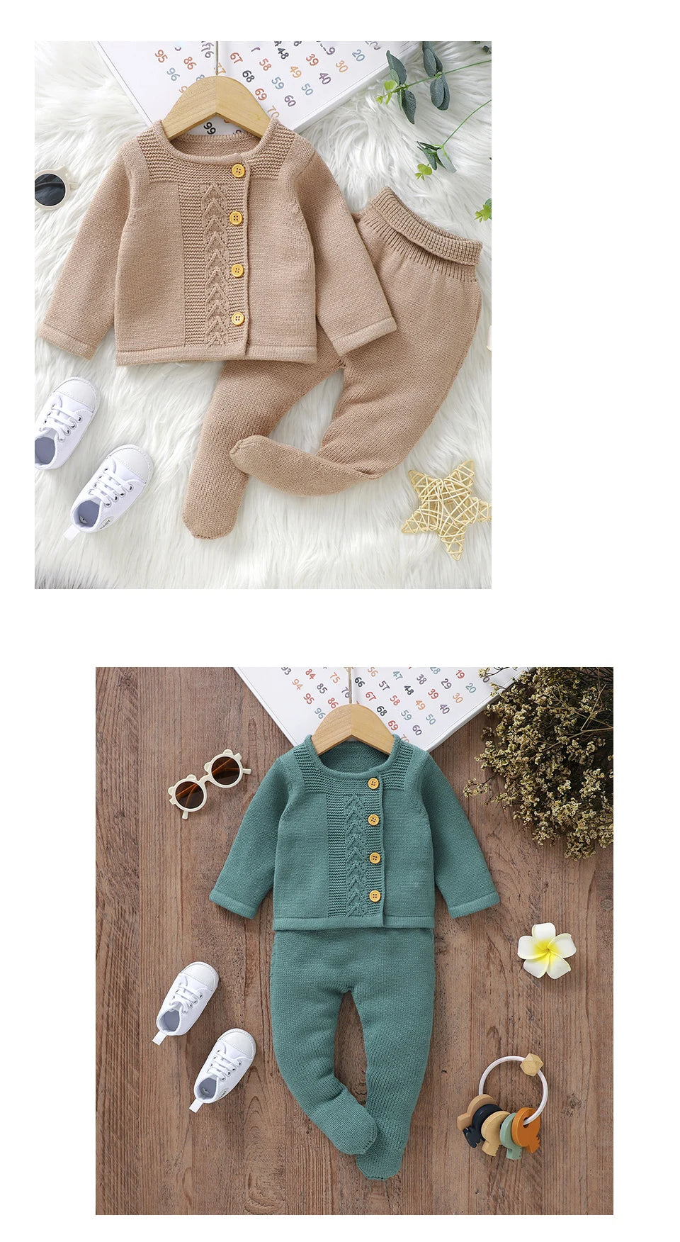 Conjuntos de ropa para niñas pequeñas, suéteres lisos de manga larga, cárdigans y pantalones, trajes tejidos para recién nacidos de 0 a 9m, chándales de 2 uds.