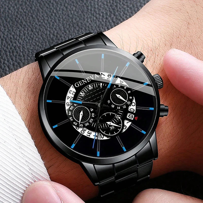 Relojes de acero inoxidable para hombre, reloj de pulsera de cuarzo de lujo, con calendario, de negocios, informal, de cuero, a la moda
