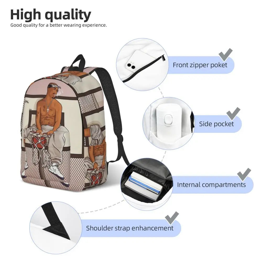 Mochila de hip hop del rapero Tupac 2PAC, mochila de gran capacidad para niños, mochila escolar, bolsos de hombro para hombres y mujeres