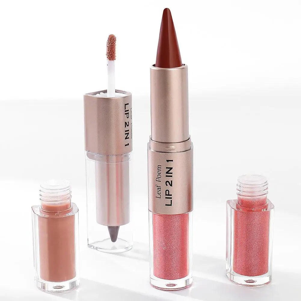 Delineador de Labios 2 en 1 con Diseño de Espejo Mate de Doble Punta, Resistente al Agua, Antiadherente, Color Marrón Nude, Degradado Cónico
