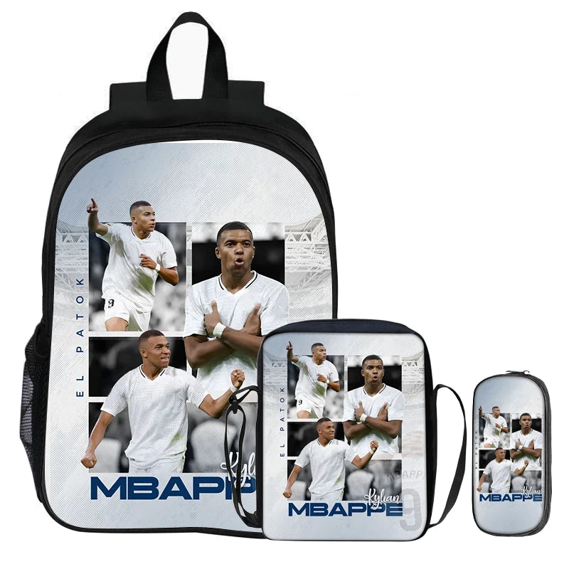 M-Mbappe-Conjunto de 3 uds de mochilas para niños, bolso de hombro para estudiantes, bolsas para lápices, mochila de estrella del fútbol, el mejor regalo