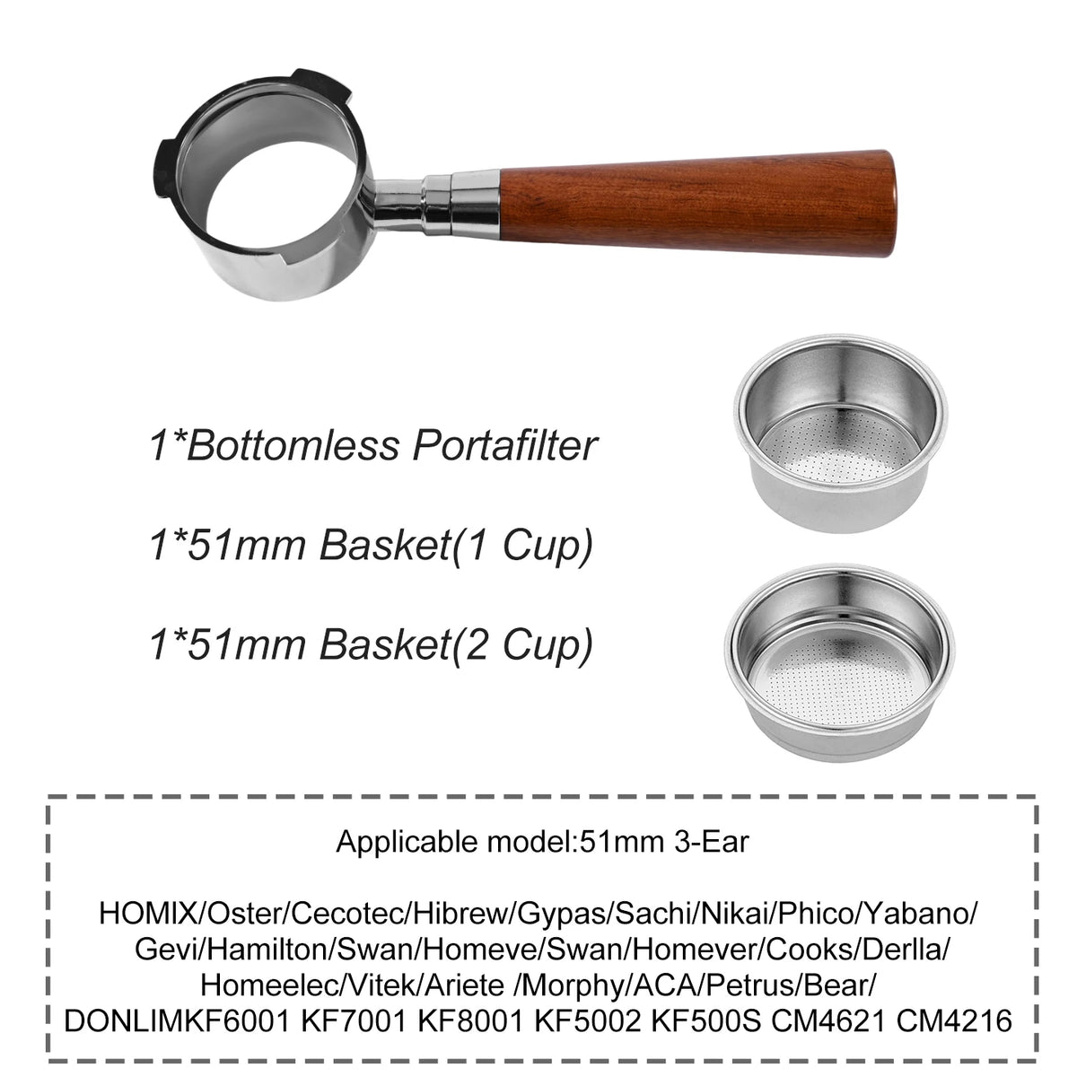 Portafiltro sin fondo para café, 51mm, para Homix H11 Oster Cecotec Hibrew, cesta de filtro de repuesto de 1 y 2 tazas, accesorio para máquina de café expreso