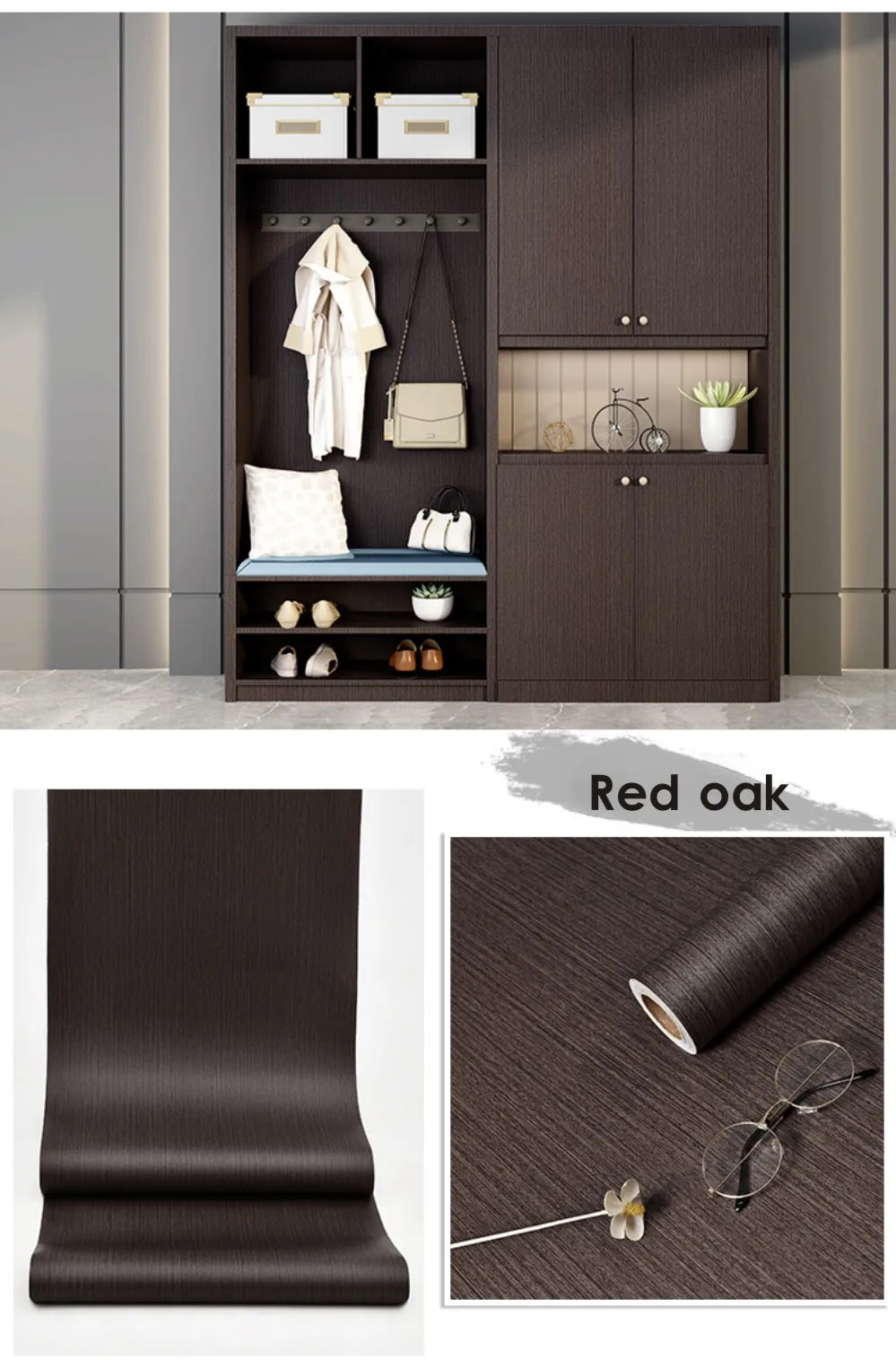 Pegatinas de puerta de grano de madera para armario, mesa, armario, muebles, papel tapiz autoadhesivo de PVC impermeable, decoración del hogar