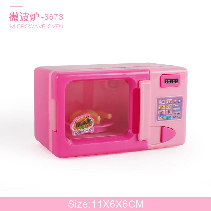 Casa de juegos de cocina simulada para niños, pequeños electrodomésticos, refrigerador, secador de pelo por microondas, máquina de café, hervidor eléctrico de juguete
