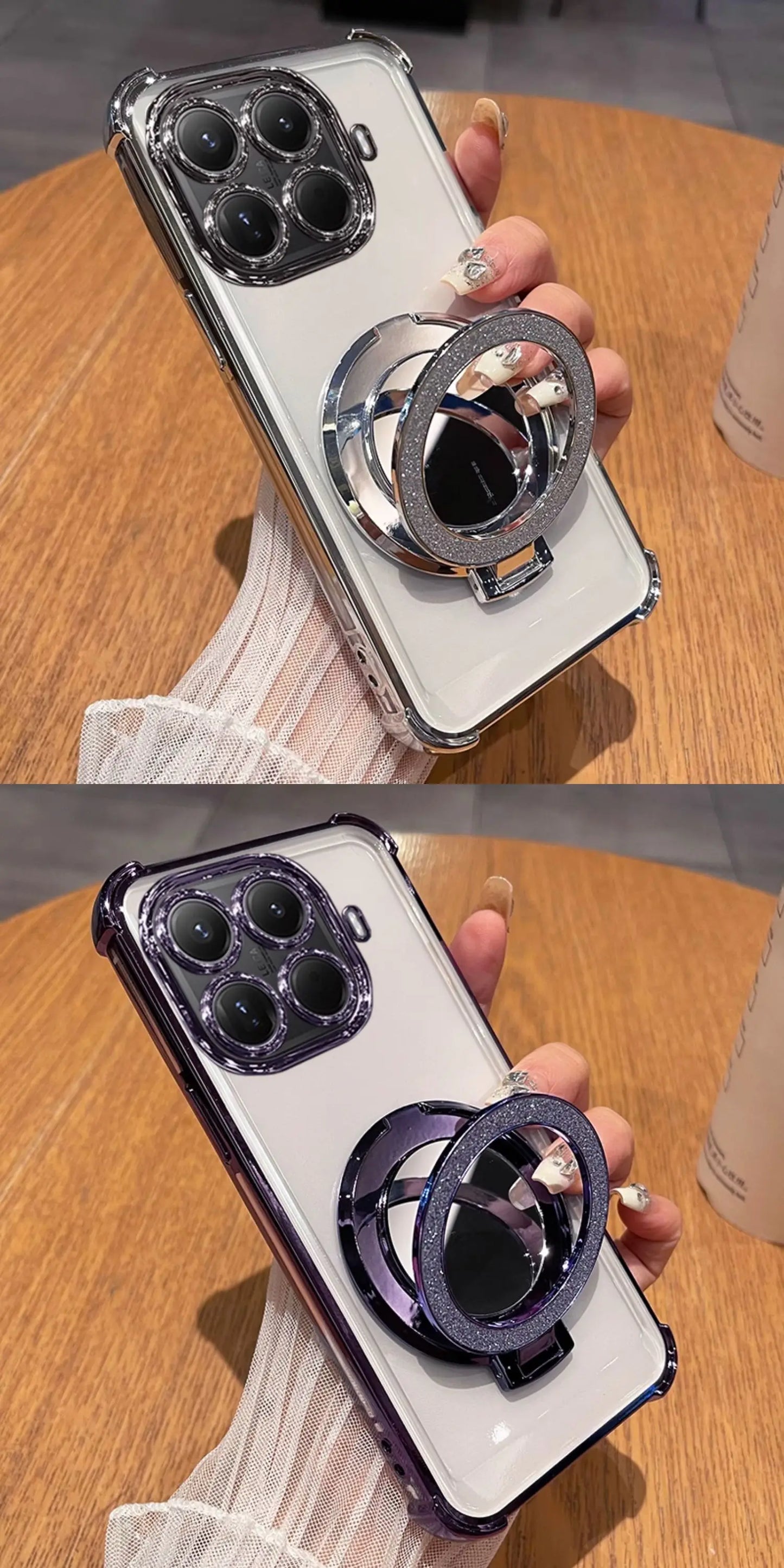 Funda con Soporte Magnético y Espejo Brillante para Xiaomi 15T Pro 17T Pro, Funda Protectora de Silicona Suave con Revestimiento para Xiaomi 17 Max
