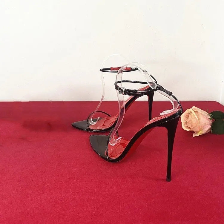 Sandalias ultra delgadas de tacón alto con una correa y cordones, pulsera Sexy de talla grande, sandalias euroamericanas de aguja para mujer