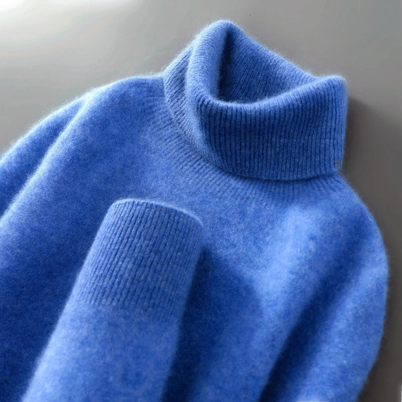 Suéter de cuello alto de lana 100% con jersey para hombre, otoño e invierno, cálido y de manga larga, superventas, nuevo suéter básico de punto