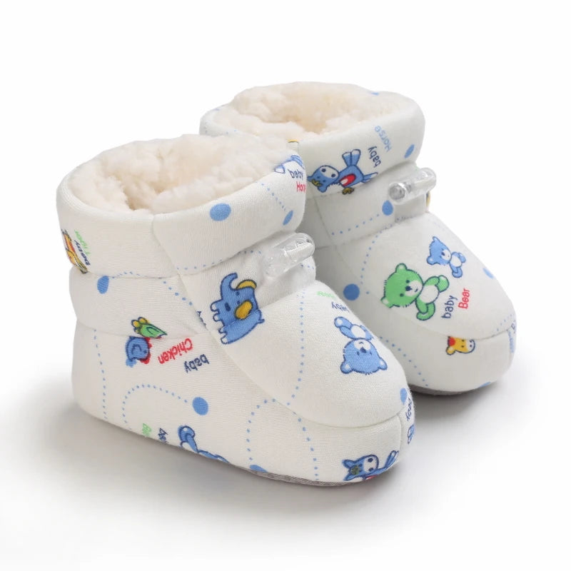 Botas de invierno para bebé, suela suave de dibujos animados, zapatos cálidos antideslizantes para niños pequeños, bonitos botines para caminar para niños y niñas