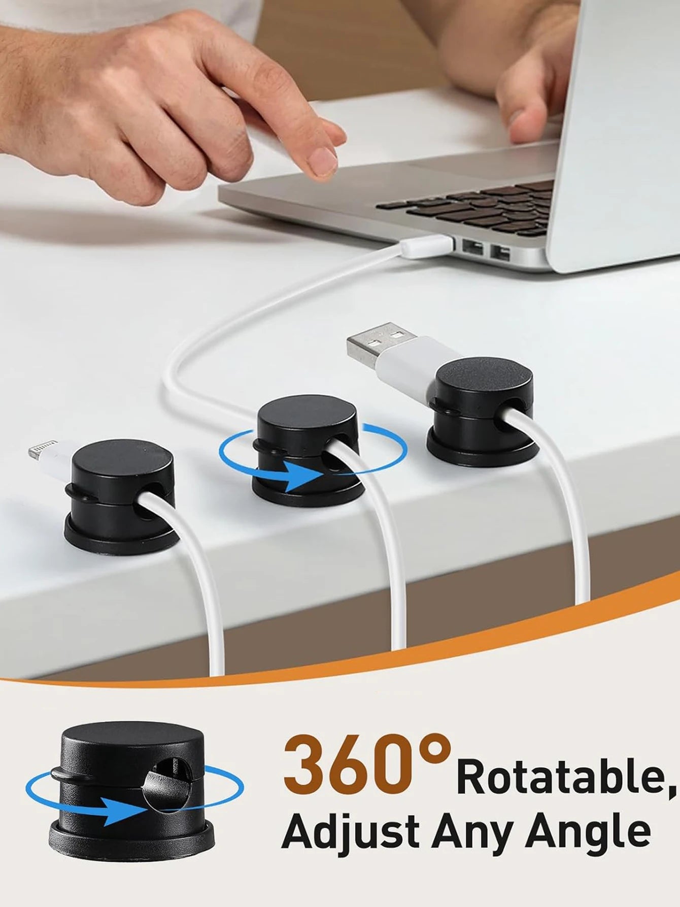 6 Clips Magnéticos para Cables, Organizador de Cables Ajustable, Soporte para Cables Debajo del Escritorio, Gestión de Cables