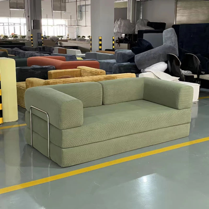 m Sofá italiano minimalista retro de pana de alta gama para sala de estar, sofá cama comprimido, transporte aéreo lavable m