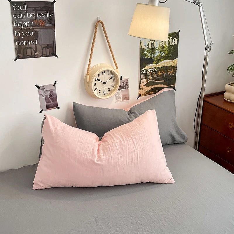 Funda nórdica de poliéster para dormitorio, juego de ropa de cama de 3 piezas, Color liso, rosa y gris, 2 fundas de almohada