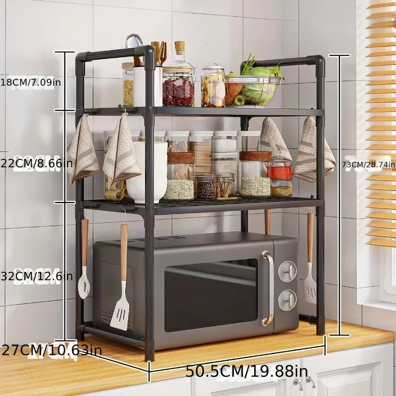 Estante de Cocina Resistente, Soporte para Horno de Microondas de Pie, Estante de Almacenamiento de 2 Niveles, Organizador para Freidora de Aire, Soporte para Ollas