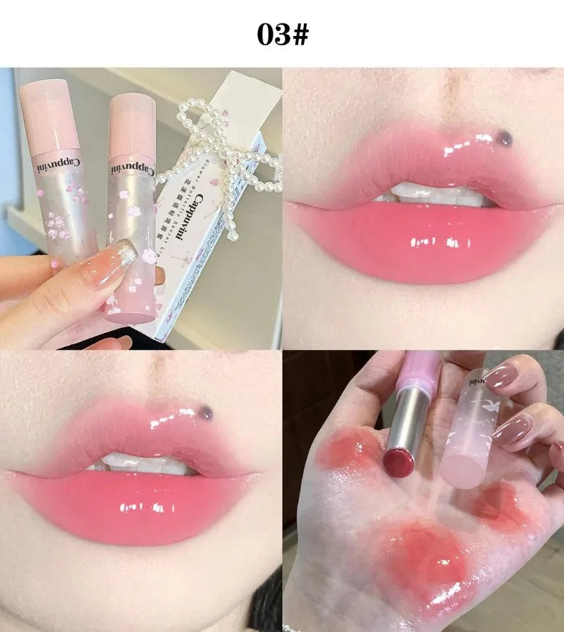 Brillo Labial Sólido Efecto Espejo, Tubo Redondo, Hidratante y Duradero, Tinte Natural Nude Melocotón, Maquillaje Labial en Gel