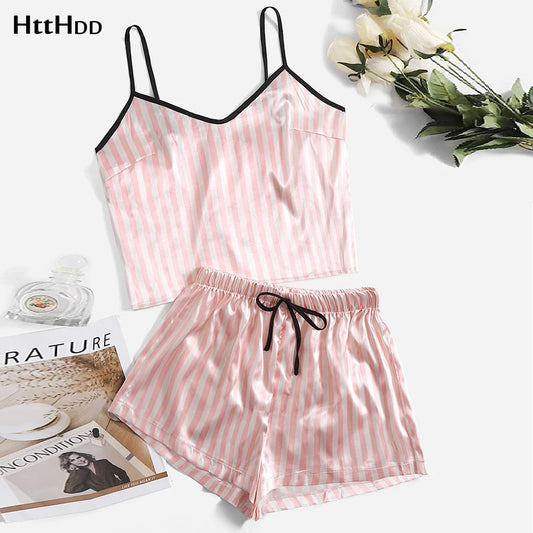 Conjuntos de Pijama Sexy de verano para mujer, Pijamas con patrón de dibujos animados, conjunto de satén sin mangas con tirantes, Pijamas femeninos, ropa de dormir, traje para casa
