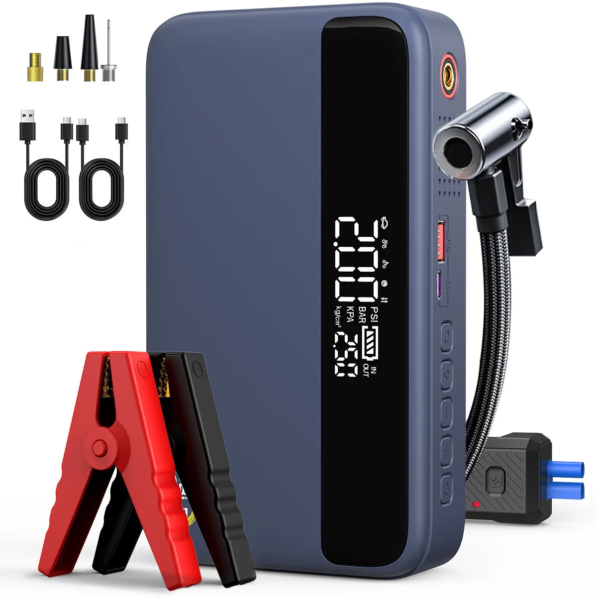 Arrancador de Coches con Compresor de Aire, Pantalla LCD, 21800mAh, Cargador Portátil, Dispositivo de Arranque de Batería de Coche de 6000A, Cargador de Batería para Coche de 12V (Todo Gasolina/10L Diésel), Arranque Rápi