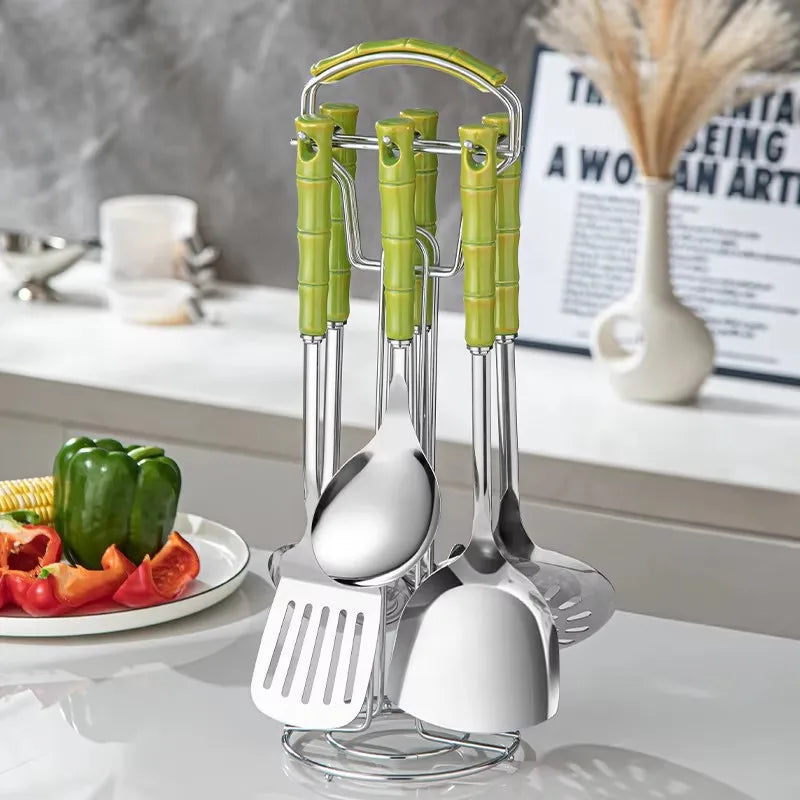 Espátula de acero inoxidable con mango de cerámica, juego de utensilios de cocina nórdicos, 7 unidades