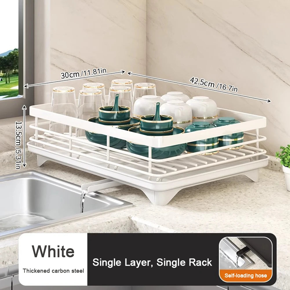 Escurridor de platos ajustable, estante de secado de platos, organizador de platos de cocina con escurridor sobre el fregadero, encimera, soporte de almacenamiento de cubiertos