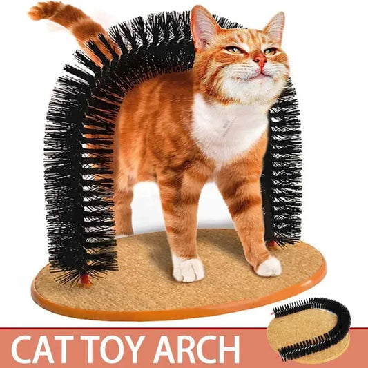 Arco de Juguete para Gatos con Cepillo de Masaje y Rascador, Juguete Interactivo para el Cuidado Felino
