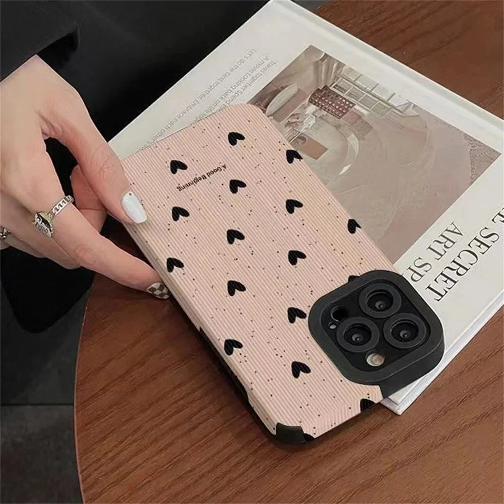 Funda de teléfono a la moda con forma de corazón de amor para iPhone 14, 12, 15, 11, 13, 16 Pro Max Mini 17, funda de cuero de silicona a prueba de golpes